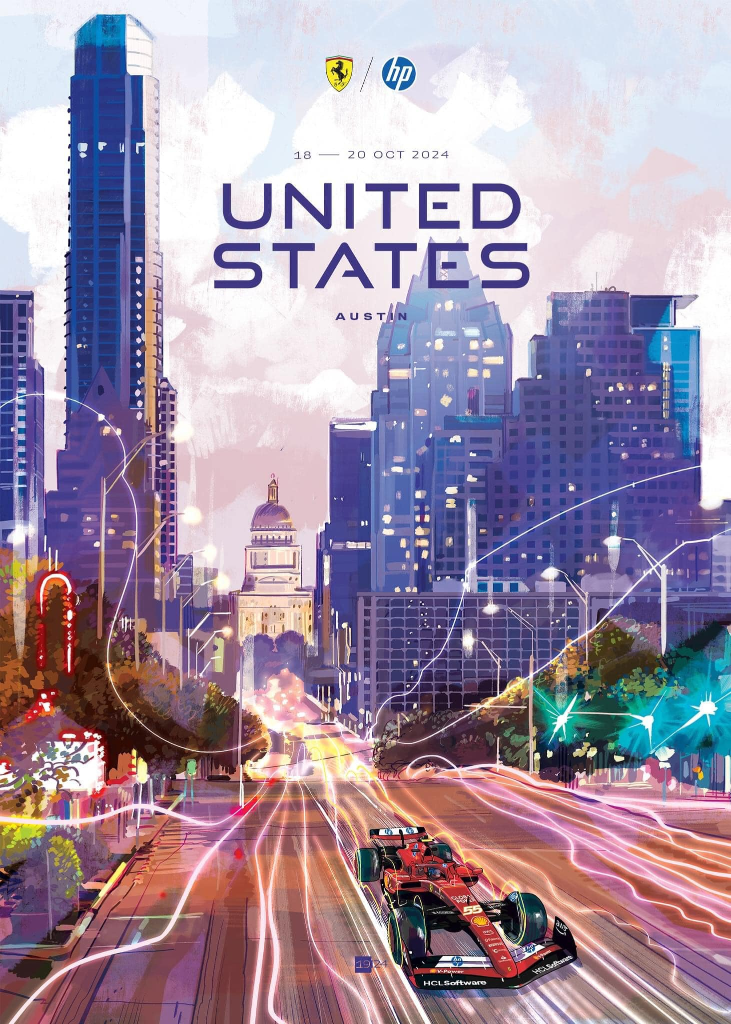 Ferrari 2024 U.S.A AUSTIN Grand Prix cover art poster — part of full season set